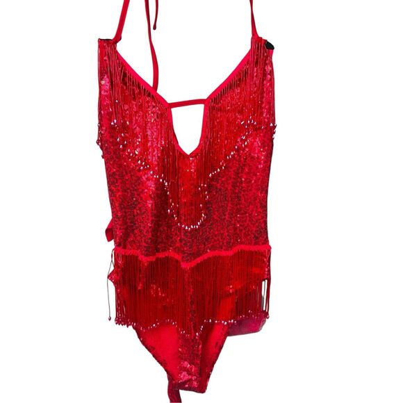 Tipsy elves large Sexy red beaded fringe devil Halloween sultry bodysuit quality - Picture 3 of 7